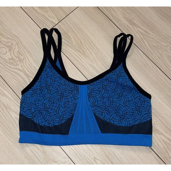Jockey Womens Printed Knit Sports Bra Unlined Wire Free M Medium Blue Black - Picture 2 of 5